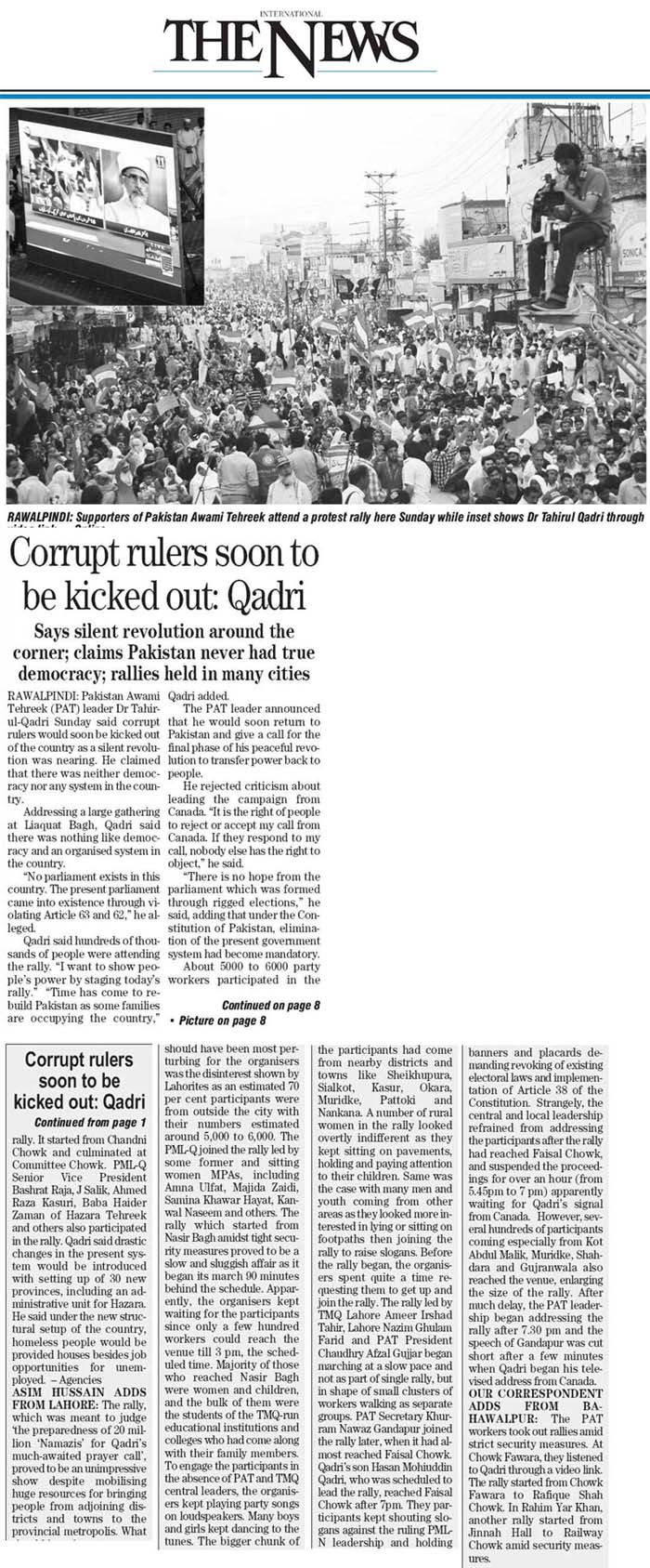 Minhaj-ul-Quran  Print Media CoverageDaily The News Page 1